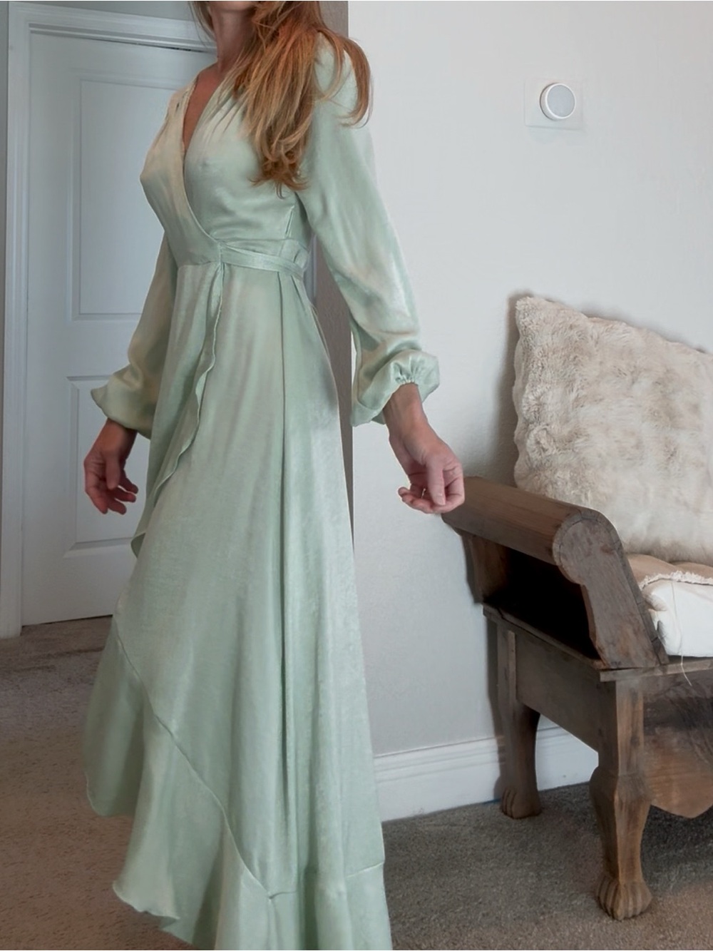 Flounce London - Elegant Light Green Wrap Maxi Dress